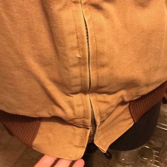 Vintage Red Quilt Lined Tan Carhartt Jacket NO HOOD - Picture 3 of 16